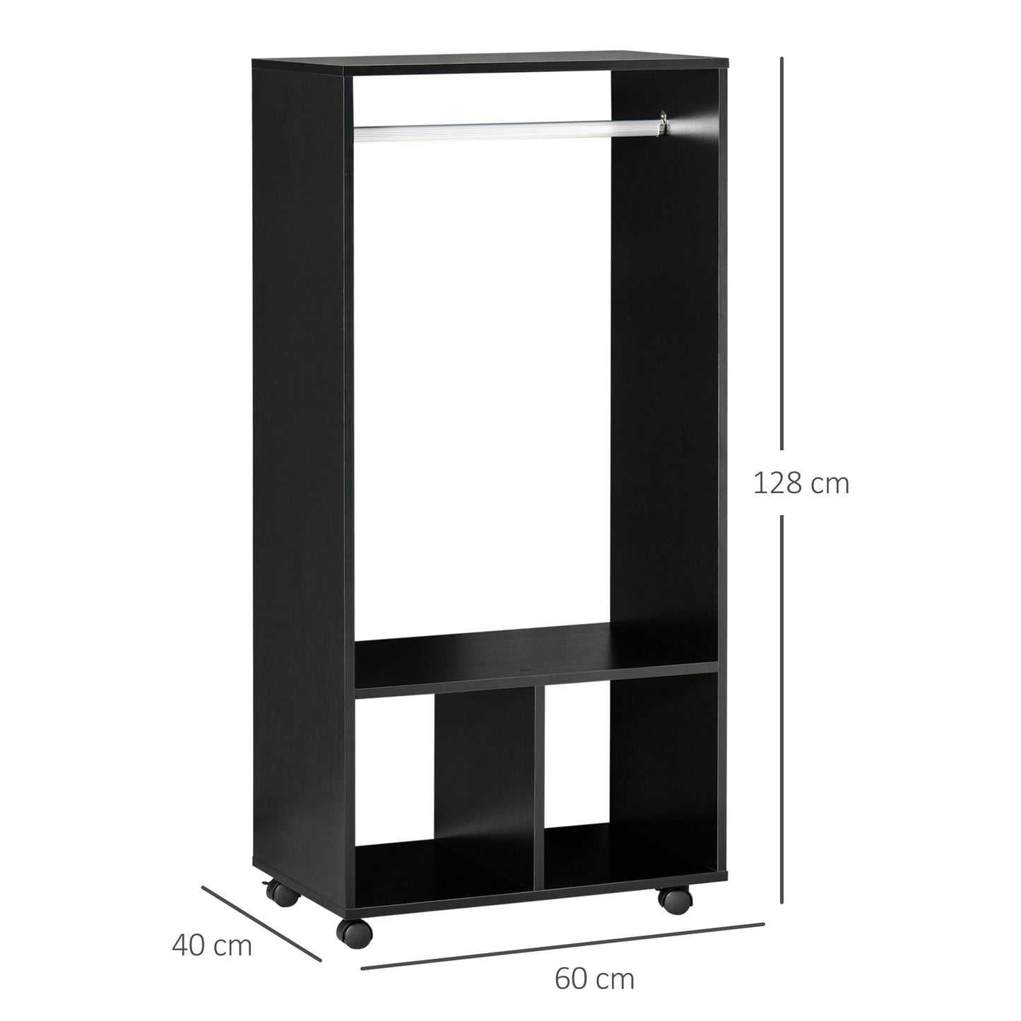 AI62 Decor Mobile Open Wardrobe with Hanging Rail & Shelves – Black