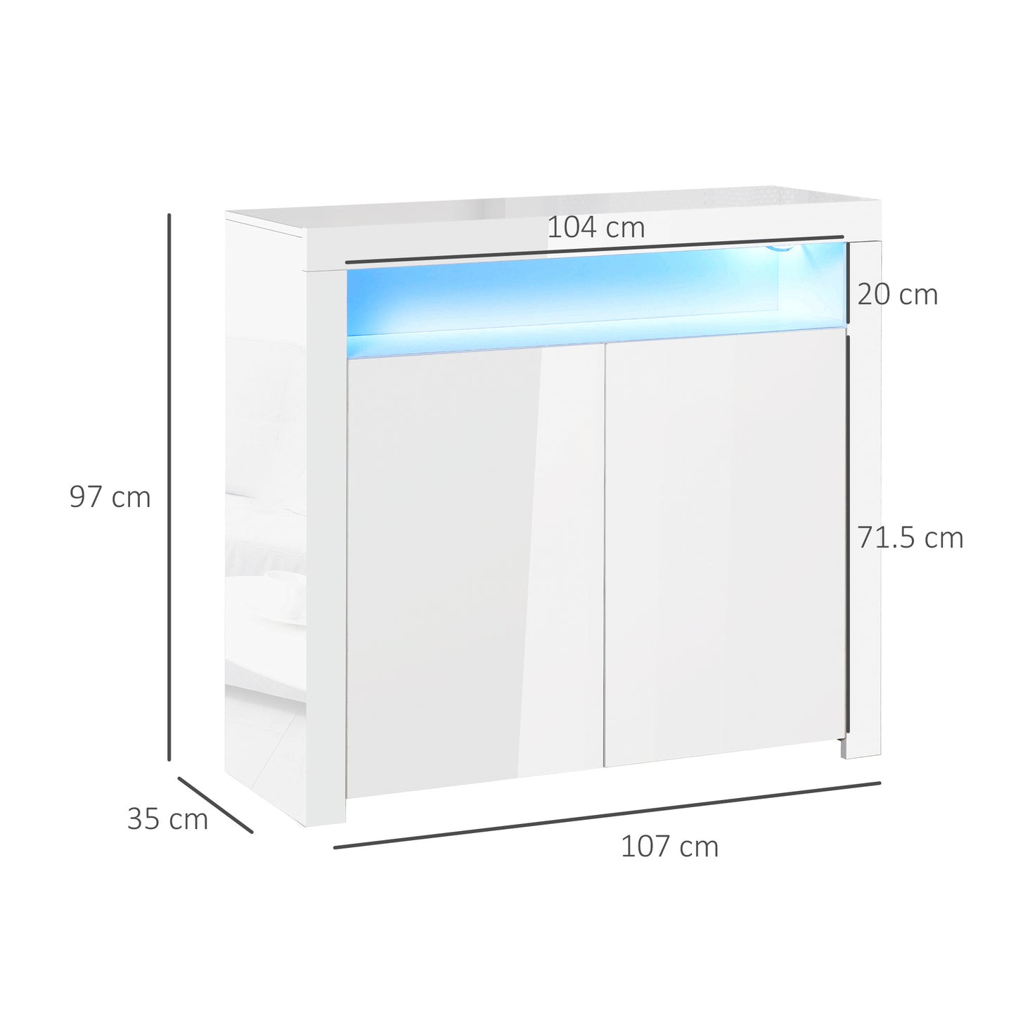 AI62 Decor 2-Door LED Sideboard with Shelves – White