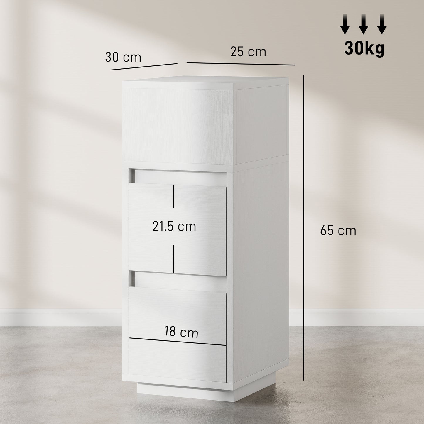 AI62 Decor Narrow White Bedside Cabinet with Storage Drawers