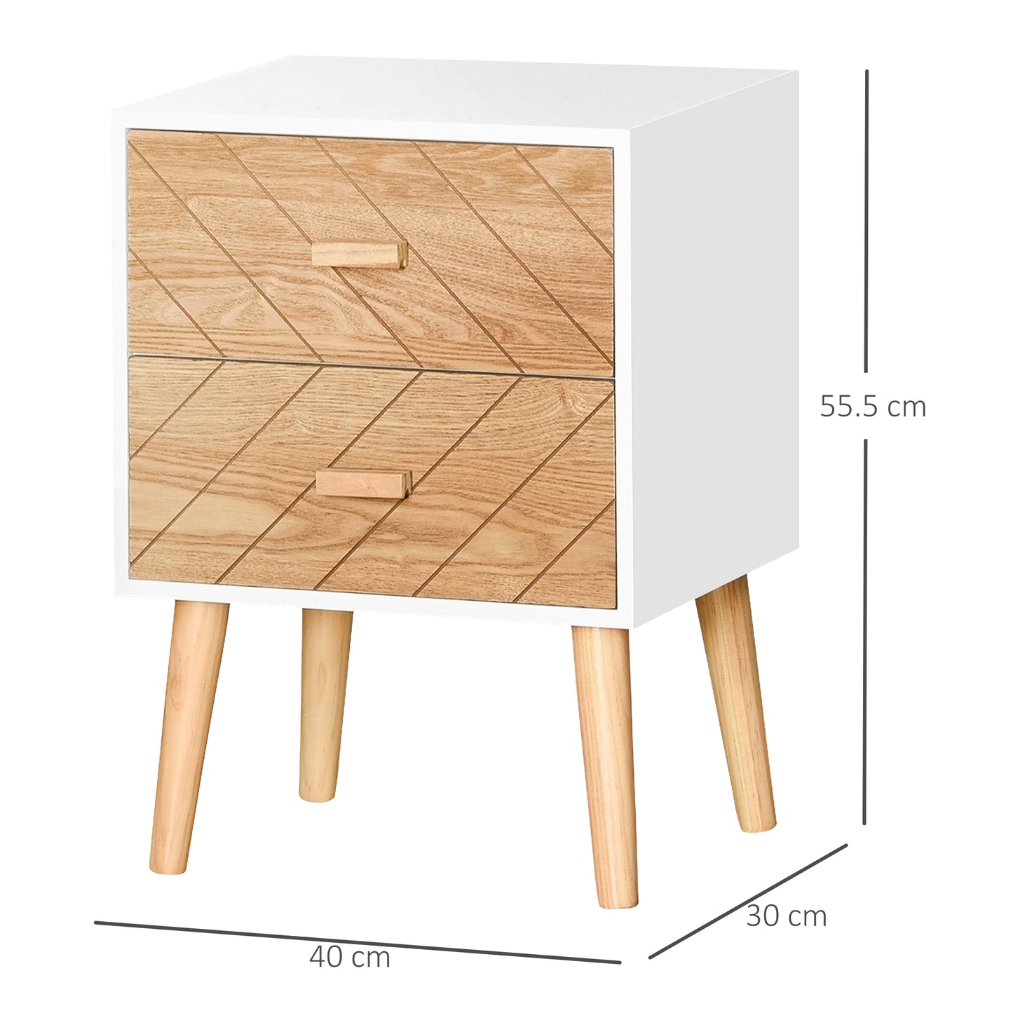 AI62 Decor 2Wooden Bedside Table with Drawers & Pine Legs, Natural