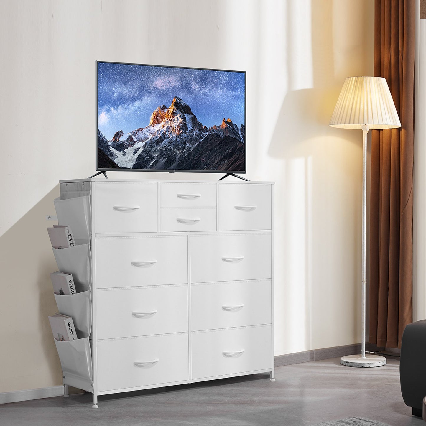 AI62 Decor 10-Drawer Fabric Storage Dresser with Steel Frame, White