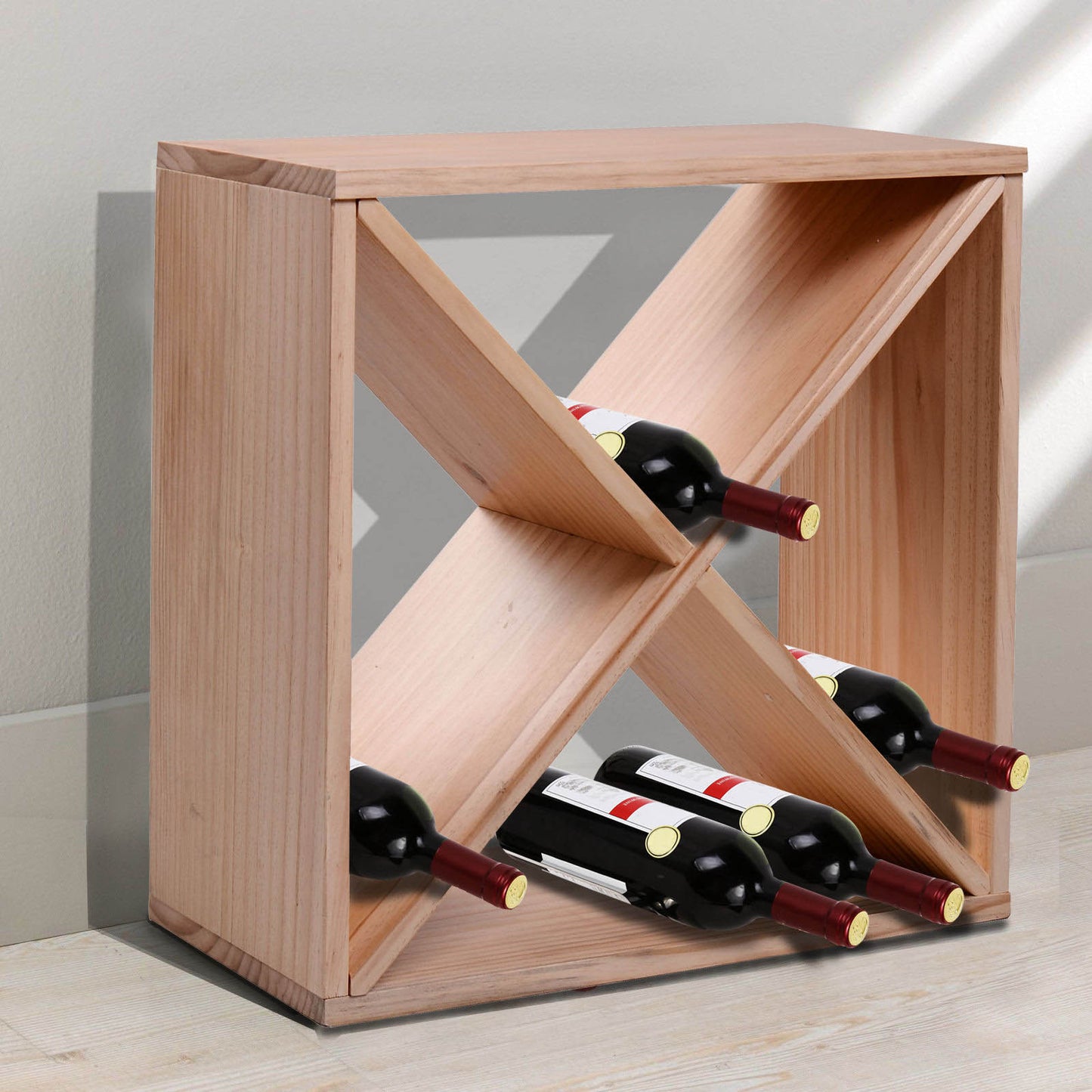 AI62 Decor Wooden Wine Rack For 24 Bottle Square Tabletop Storage Holder Stand