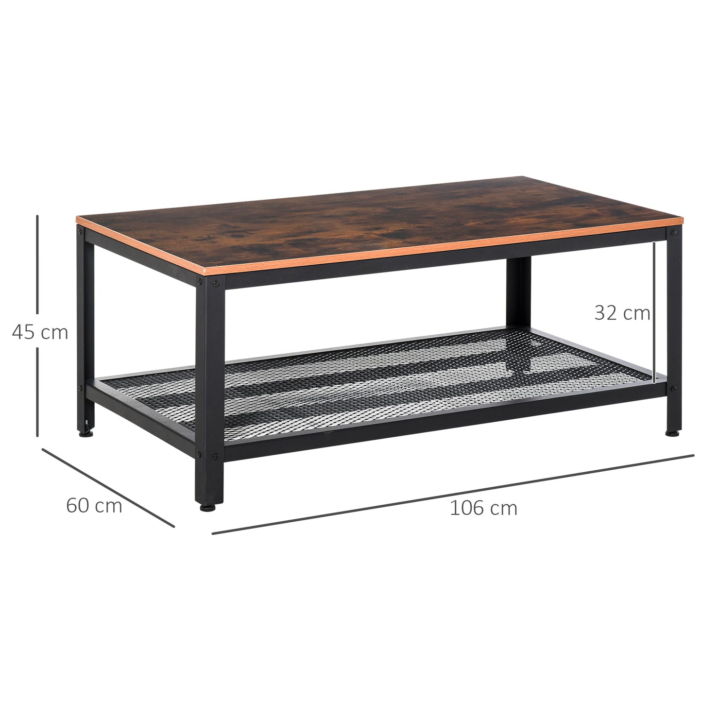AI62 Decor Industrial Coffee Table with Storage Shelf & Metal Frame – 106×60×45cm