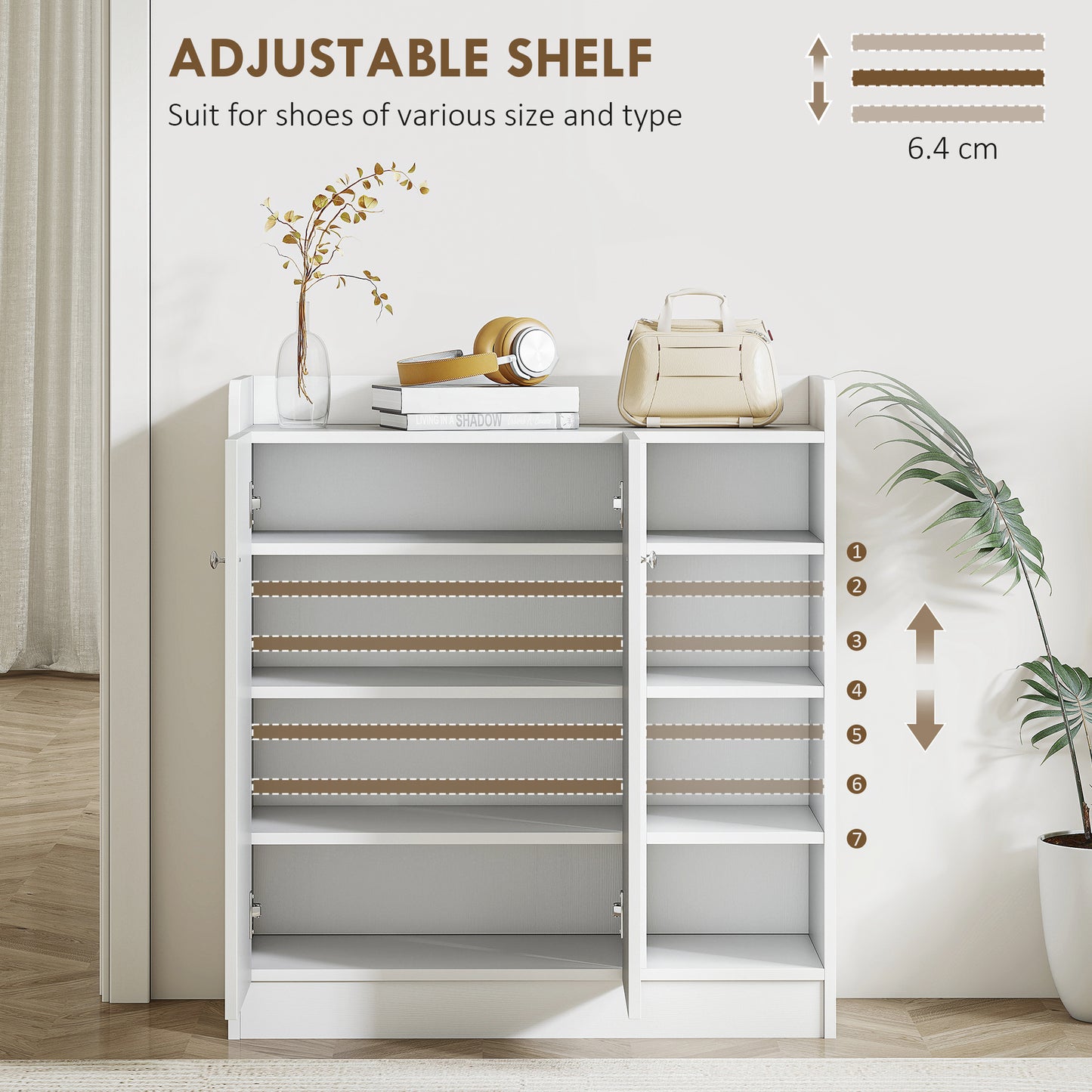 AI62 Decor White Shoe Storage Rack with 4 Shelves and 2 Doors