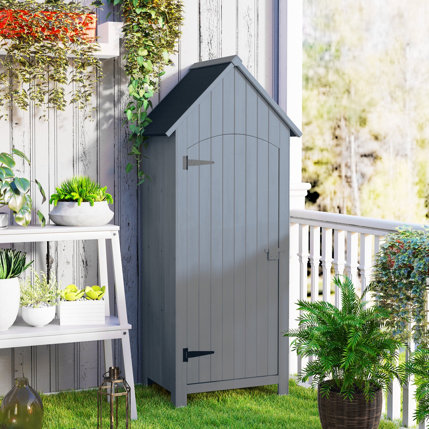 AI62 Decor Wooden Garden Storage Shed with 3 Shelves