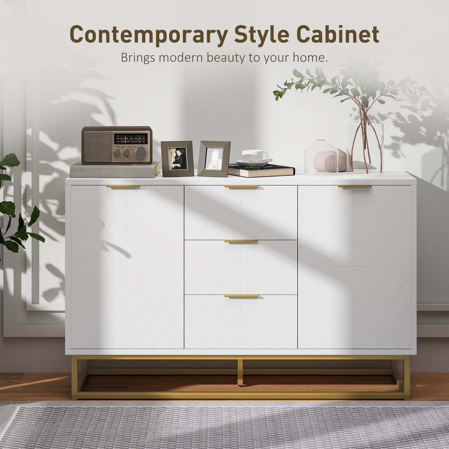 AI62 Decor Sideboard With 3 Drawers And Adjustable Shelves For Living Room - White