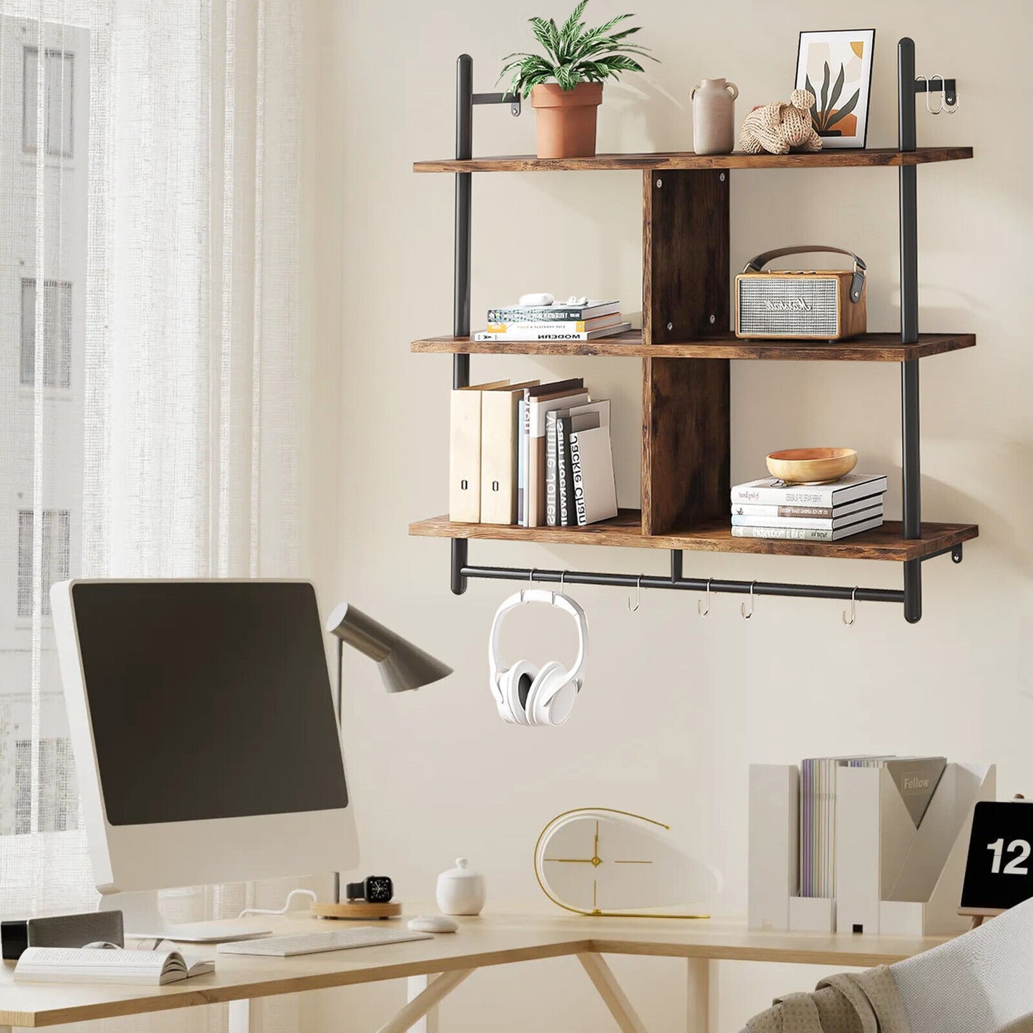 AI62 Decor 3-Tier Floating Wall Shelves with Metal Brackets for Bathroom