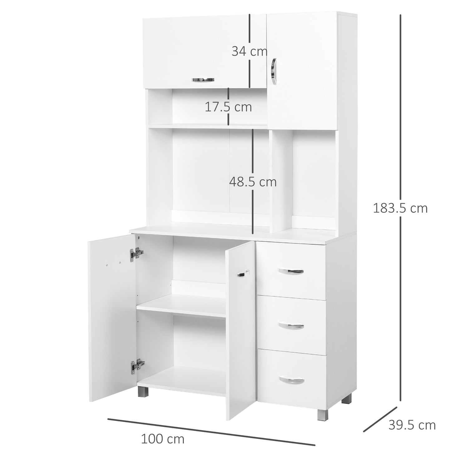 AI62 Decor 183cm White Kitchen Storage Cabinet with Countertop, Drawers & Doors