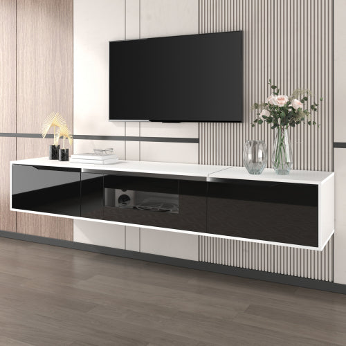 AI62 Decor High-Gloss TV Cabinet with LED Lights – White & Black