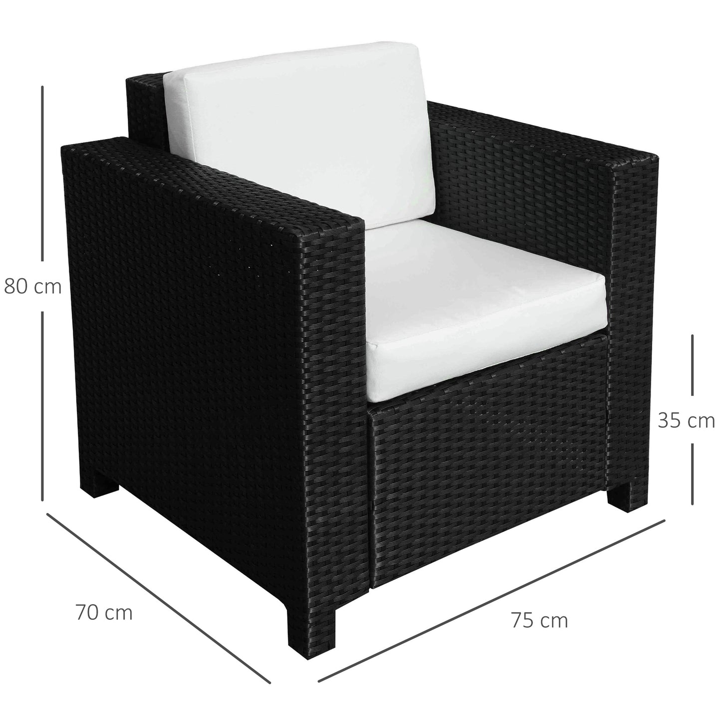 AI62 Decor Single Seater Rattan Garden Armchair with 10 cm Padded Cushion