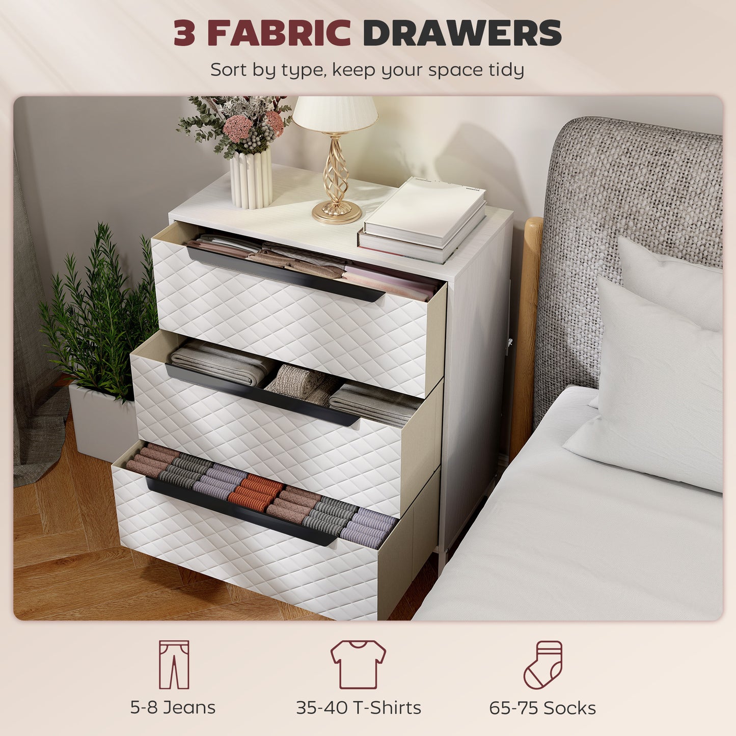 AI62 Decor 3-Drawer Chest with Aluminium Handles – White