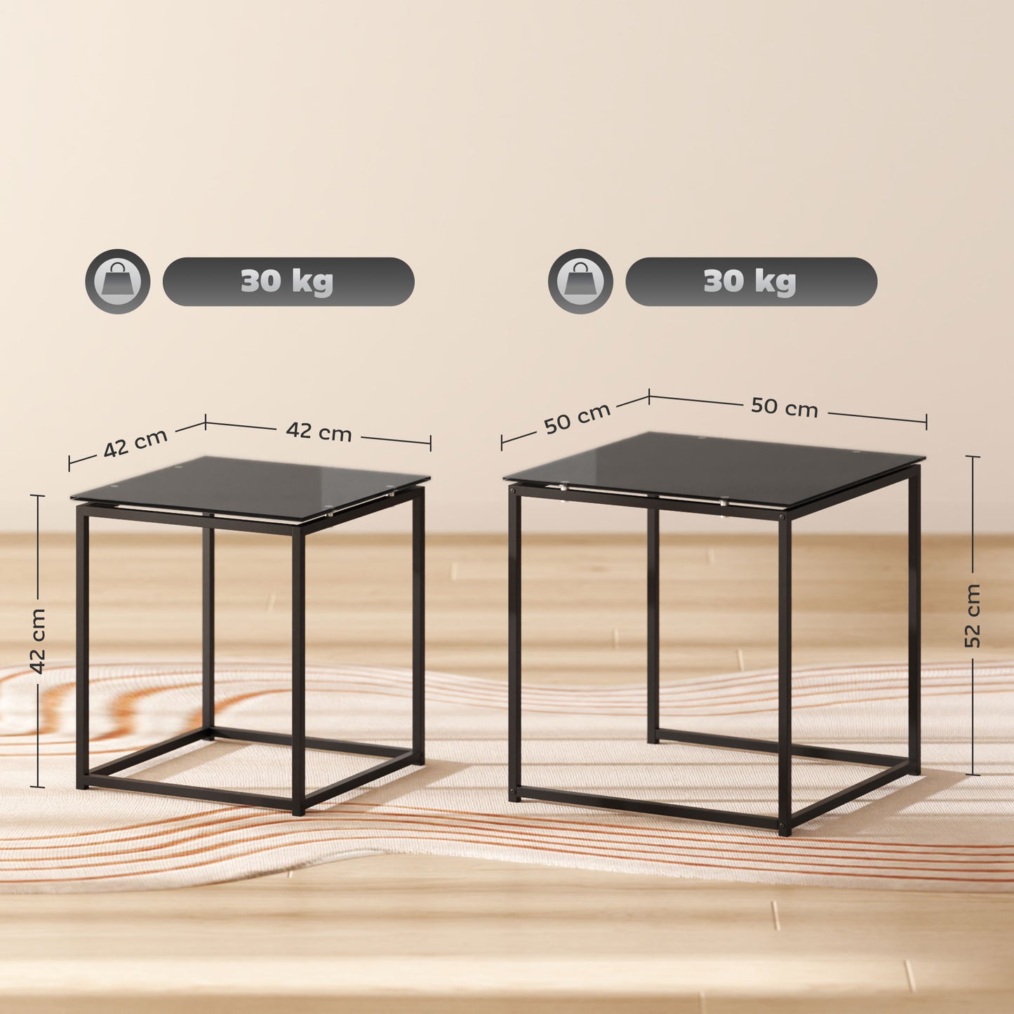 AI62 Decor 2-Piece Nesting Coffee & Side Tables with Glass Top – Black