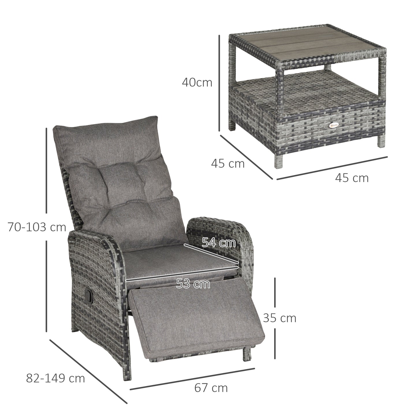AI62 Decor Grey 2-Seater Wicker Chaise Lounge Sofa