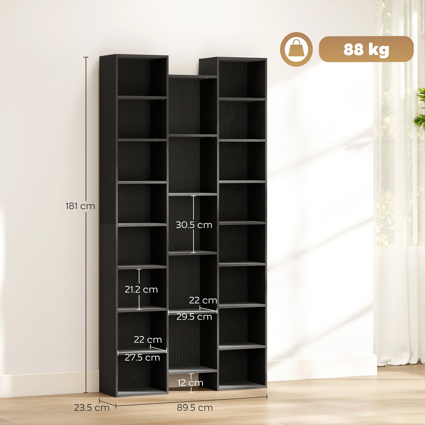 AI62 Decor 21-Compartment Black Bookshelf