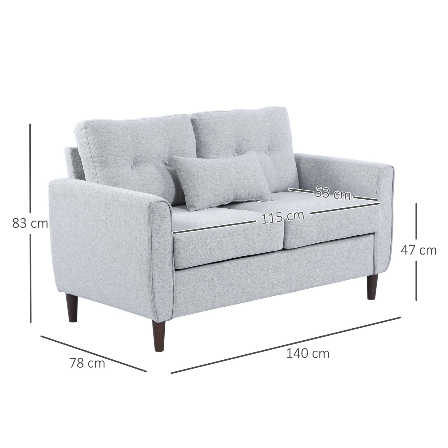 AI62 Decor 2-Seater Fabric Sofa with Spring Cushions, Wooden Legs – Light Grey