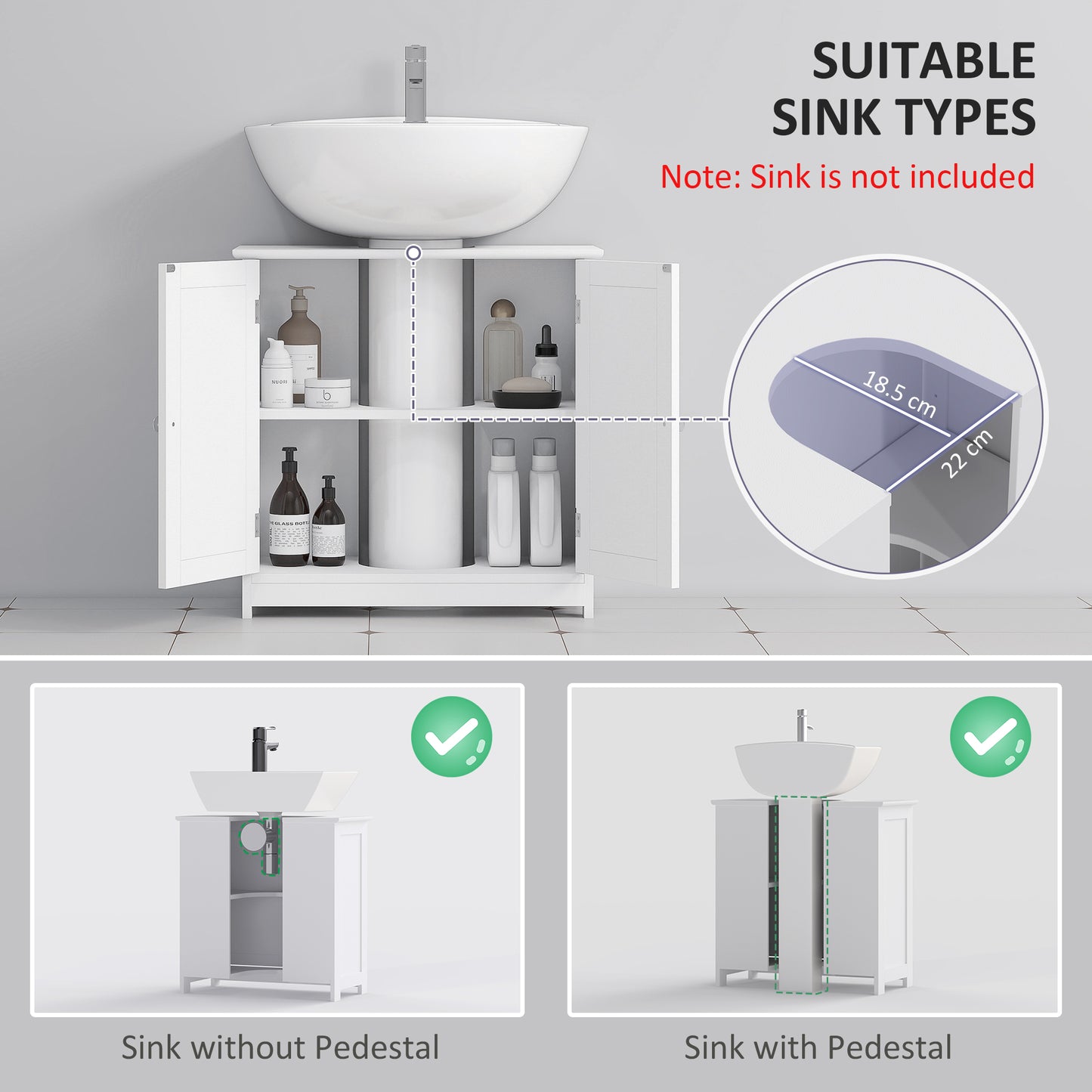 AI62 Decor Kleankin Under Sink Bathroom Cabinet with 2 Doors – White