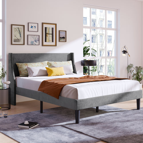 AI62 Decor Dark Green Upholstered Double Bed with Winged Headboard