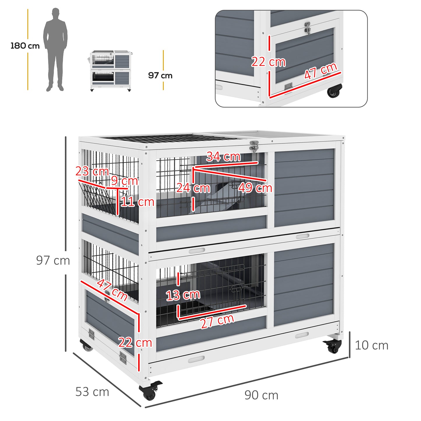 AI62 Decor Double Decker Guinea Pig & Rabbit Cage with Ramps – Grey