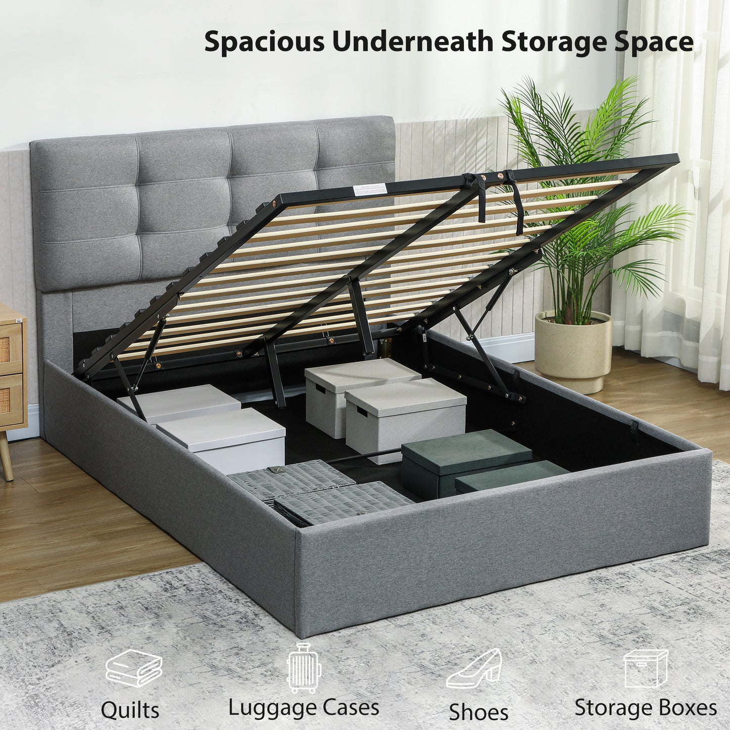 AI62 Decor 4ft6 Double Ottoman Bed With Gas Lift Storage - Grey