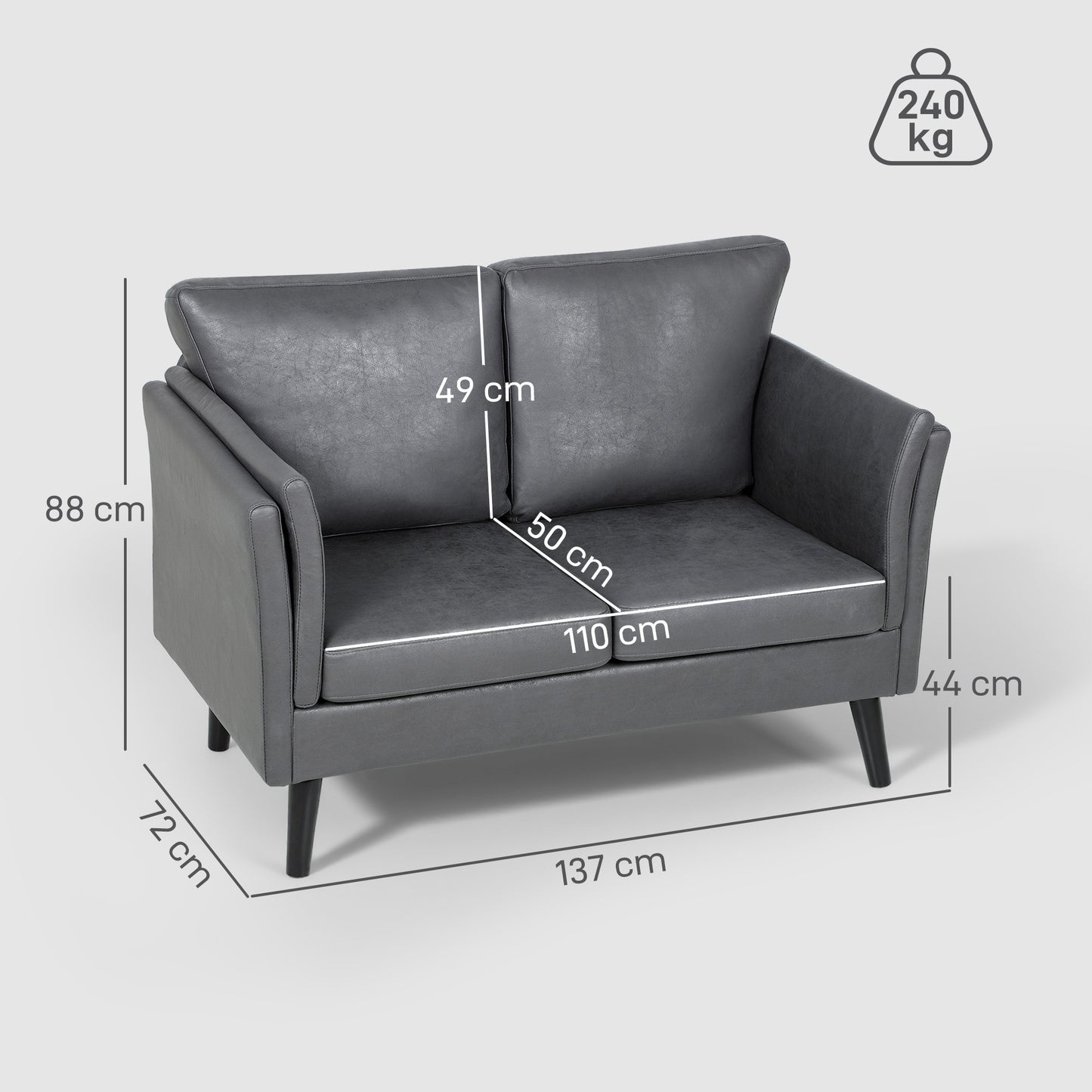 AI62 Decor Two-Seater Leathaire Sofa - Grey