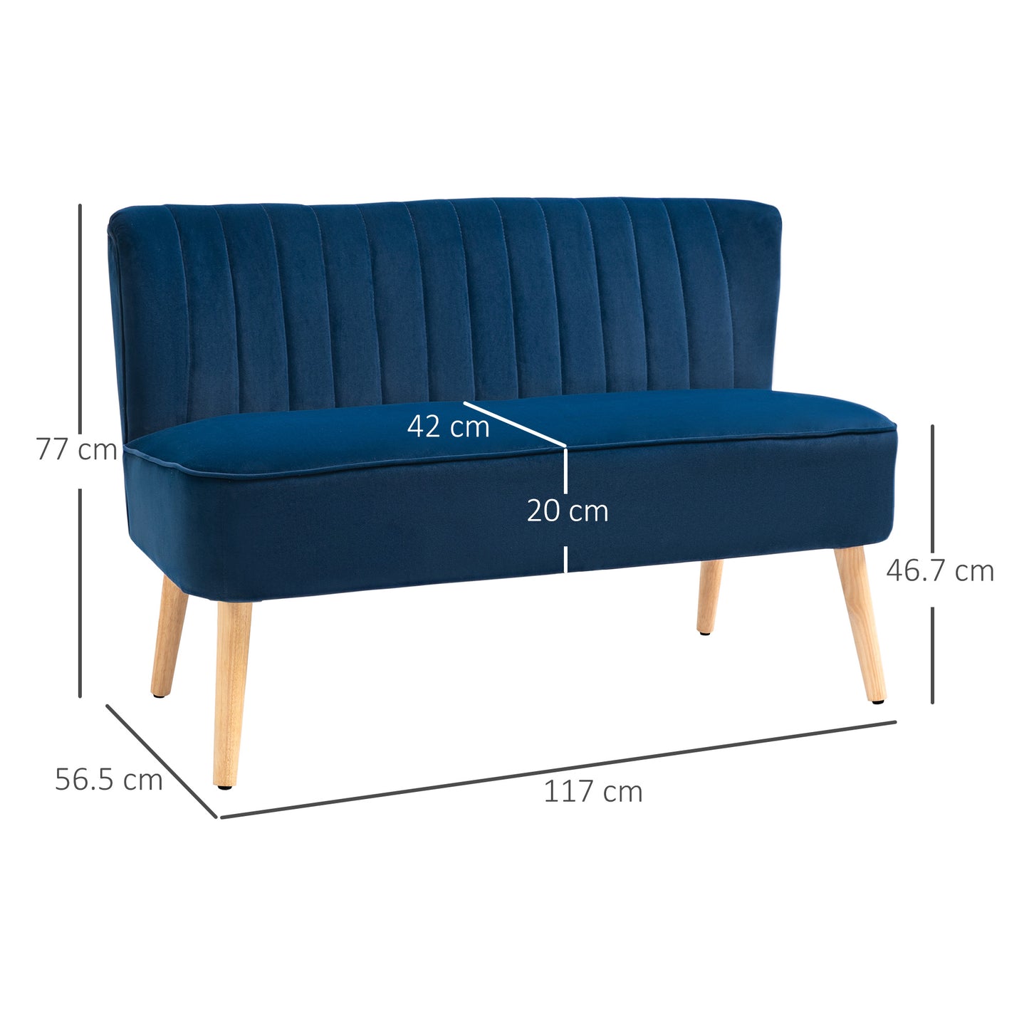 AI62 Decor Modern 2-Seater Sofa with High Back & Foam Padding – Dark Blue