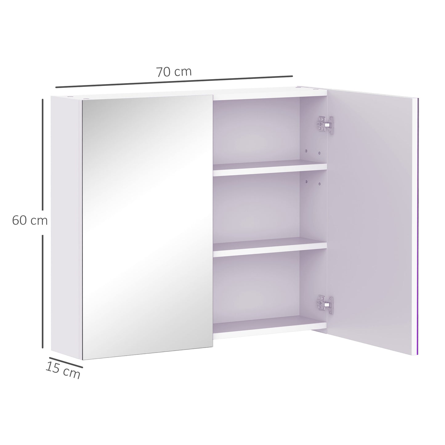 AI62 Decor Wall-Mount Bathroom Mirror Cabinet with Adjustable Shelves, Double Door, White