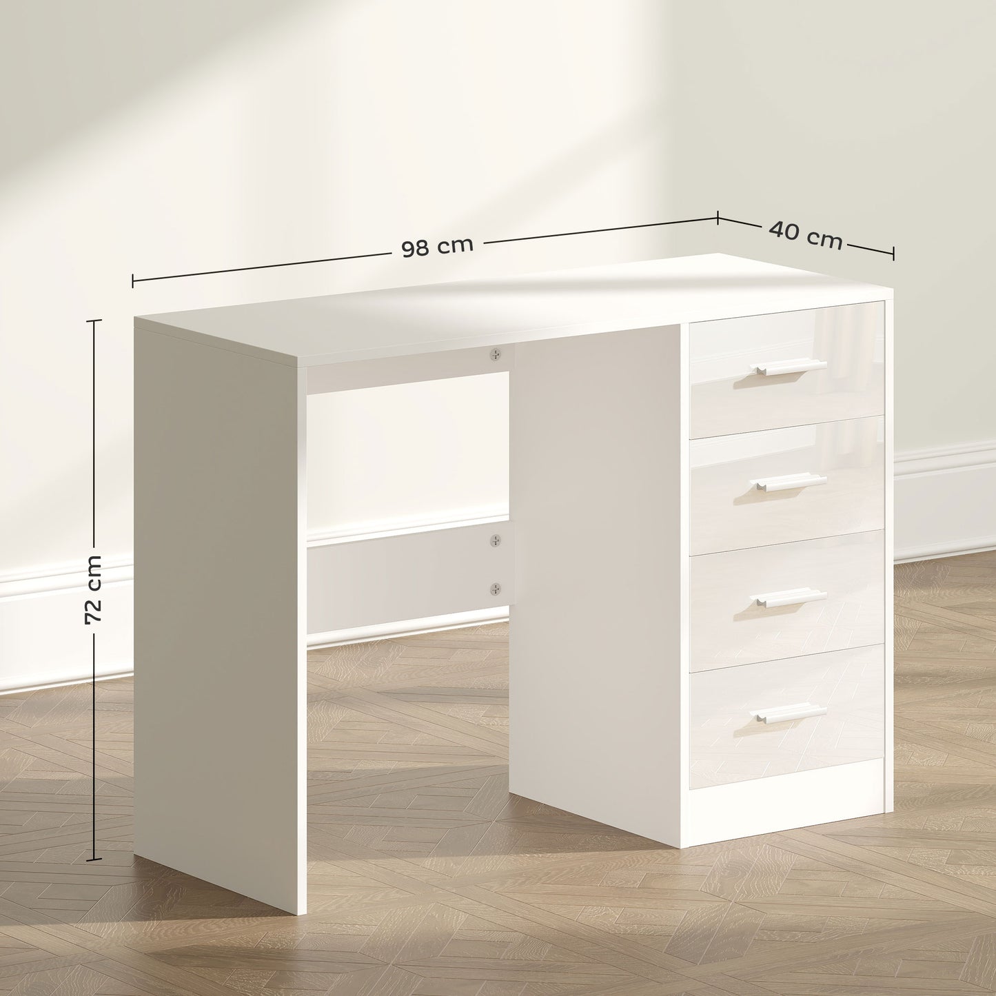 AI62 Decor High Gloss Computer Desk with Drawers, White