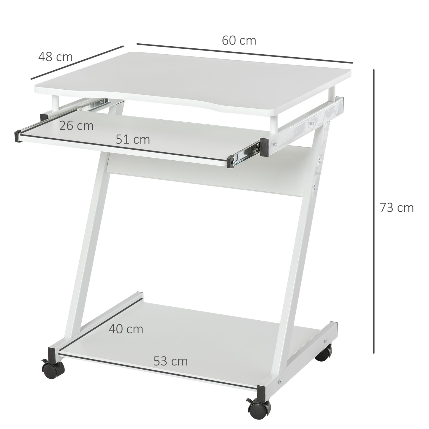 AI62 Decor Mobile Computer Desk with Keyboard Tray – White