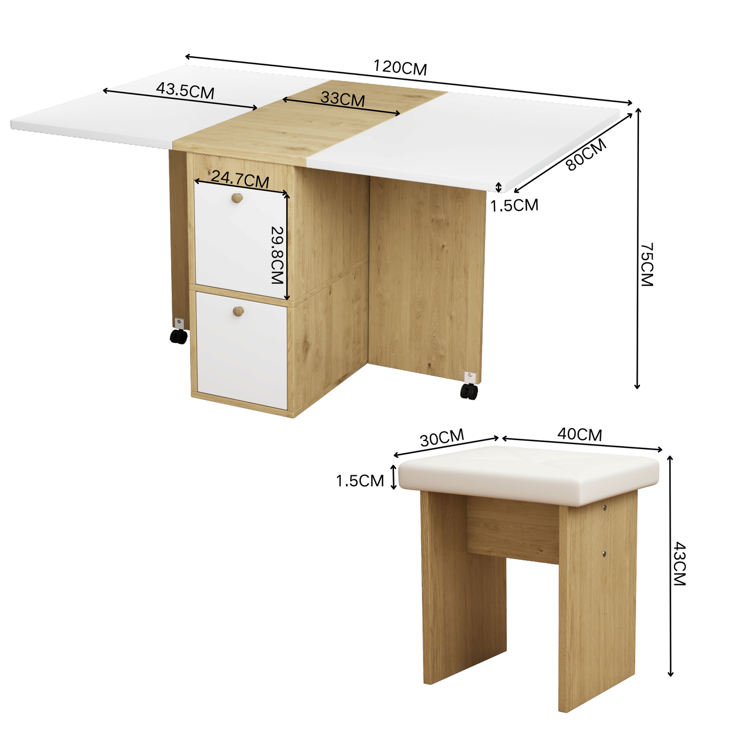 AI62 Decor 120x80x75cm Extendable Dining Table & 4 Chairs
