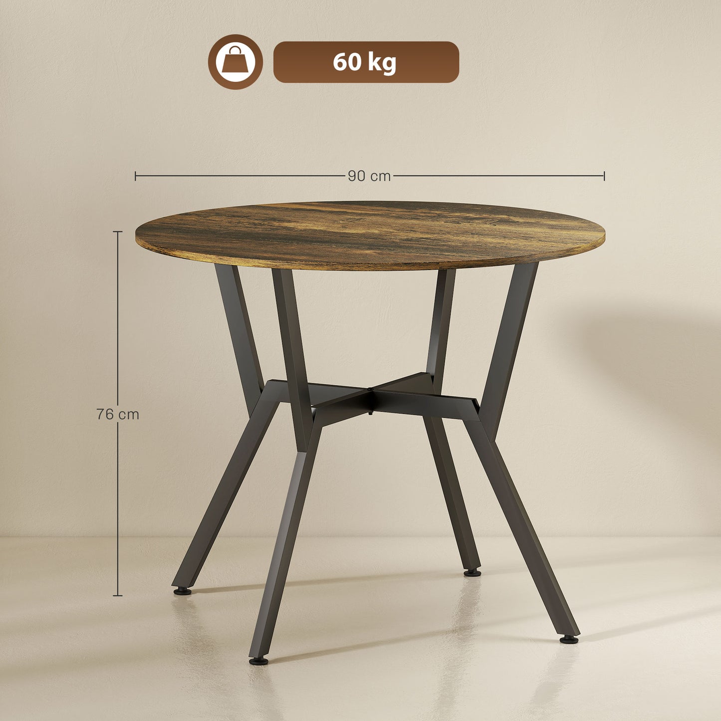 AI62 Decor Rustic Brown Round Table - 90x76cm