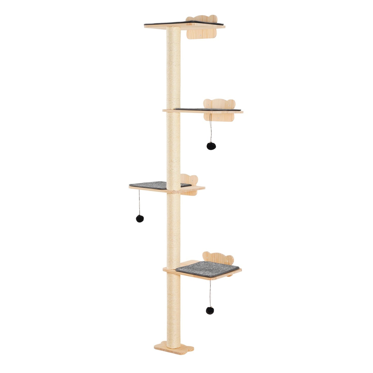 AI62 Decor 4-Tier Wall-Mounted Cat Tree with Floating Shelves, Pine Wood