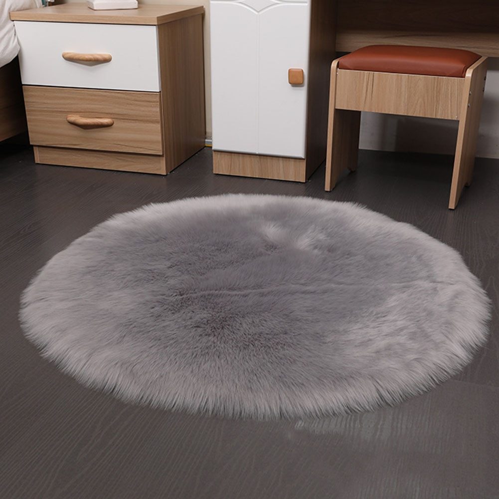 AI62 Decor Round Faux Sheepskin Plush Rug for Bedroom & Living Room