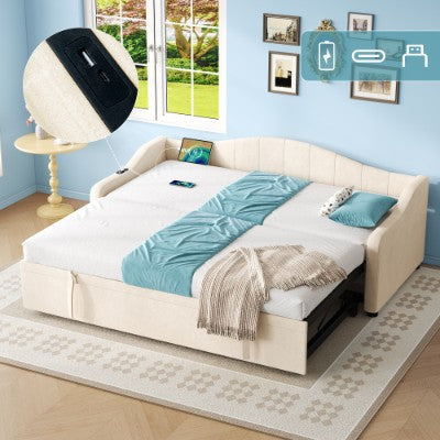 AI62 Decor Upholstered 90×190cm Daybed with Trundle & USB Charging