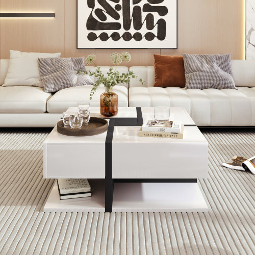 AI62 Decor Coffee Table with 4 Drawers & Bottom Storage – 78x78x36cm