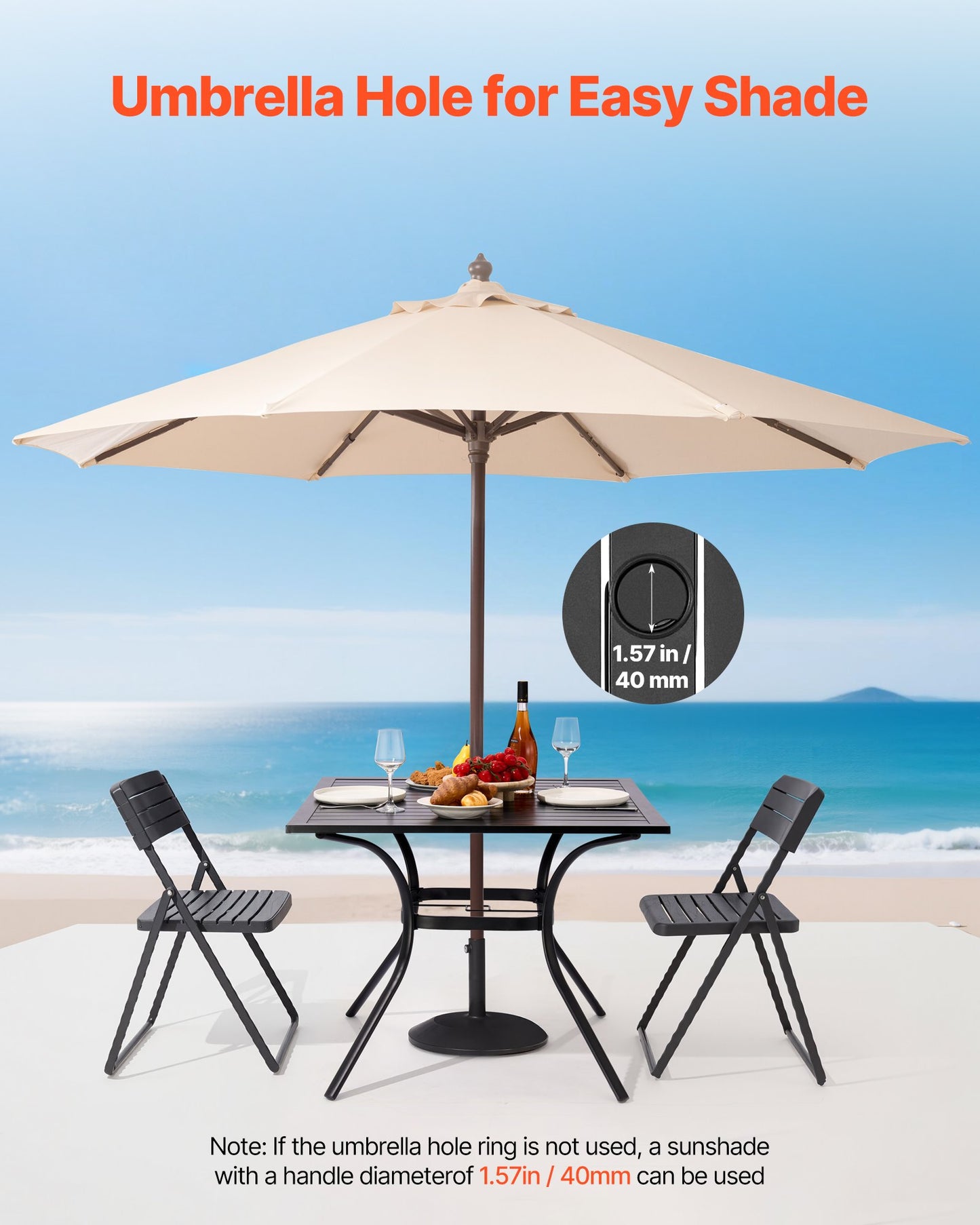 AI62 Decor Metal Steel Slat Garden Bistro Table with Umbrella Hole