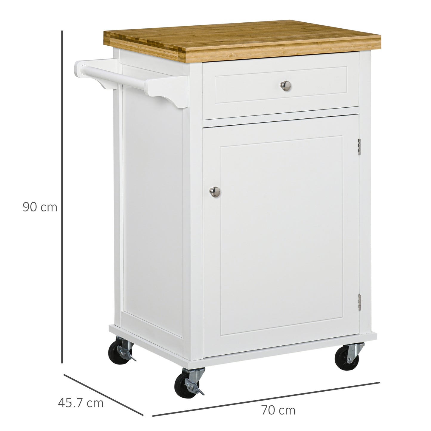 AI62 Decor Wooden Kitchen Cart with Drawer & Towel Rail – White