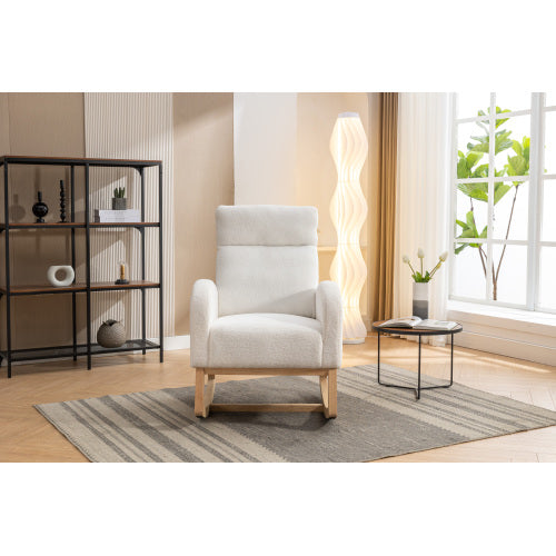 AI62 Decor Modern Rocking Chair with Padded Seat – Beige Teddy Fabric