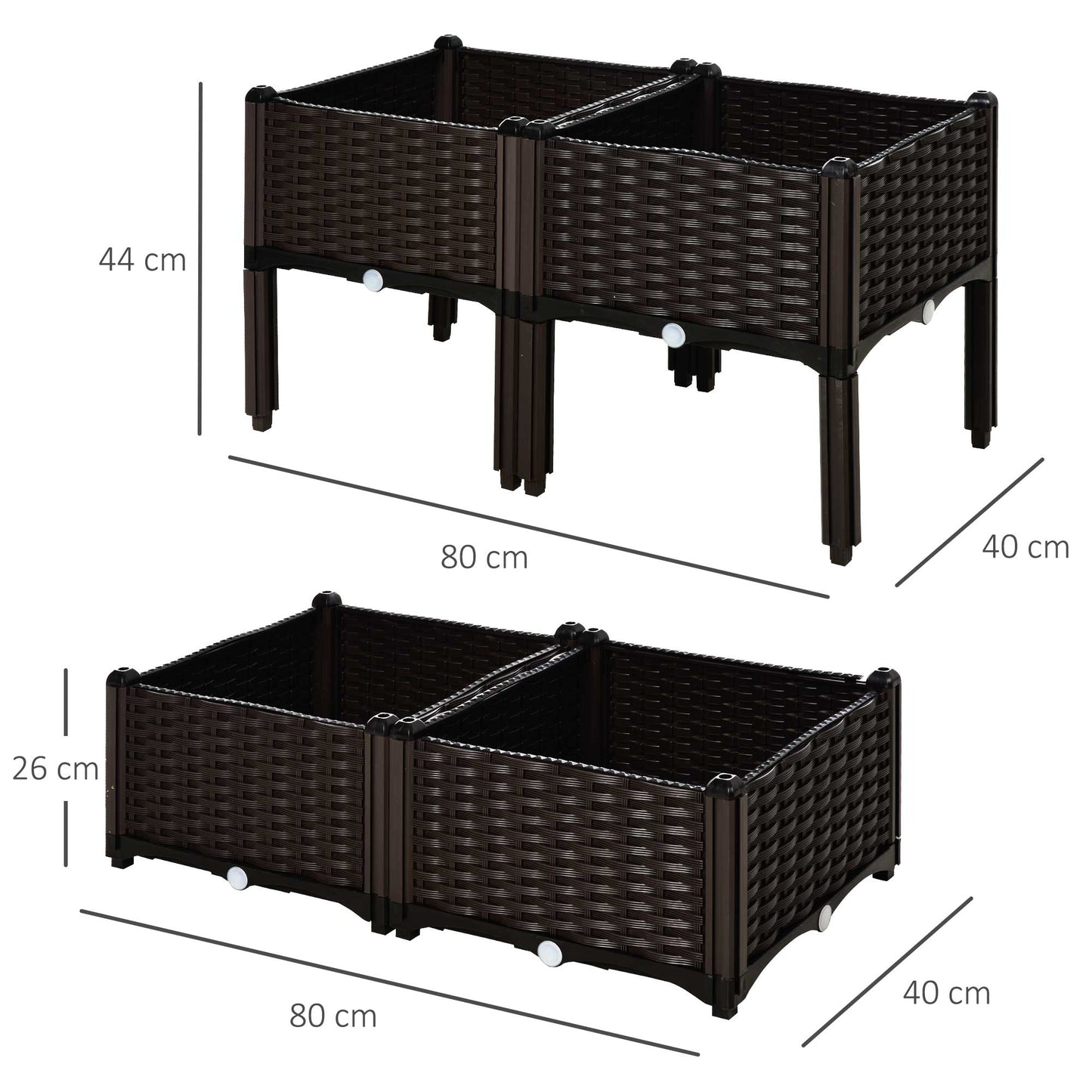 AI62 Decor 4-Piece 26L Garden Raised Bed Planter Box - Brown