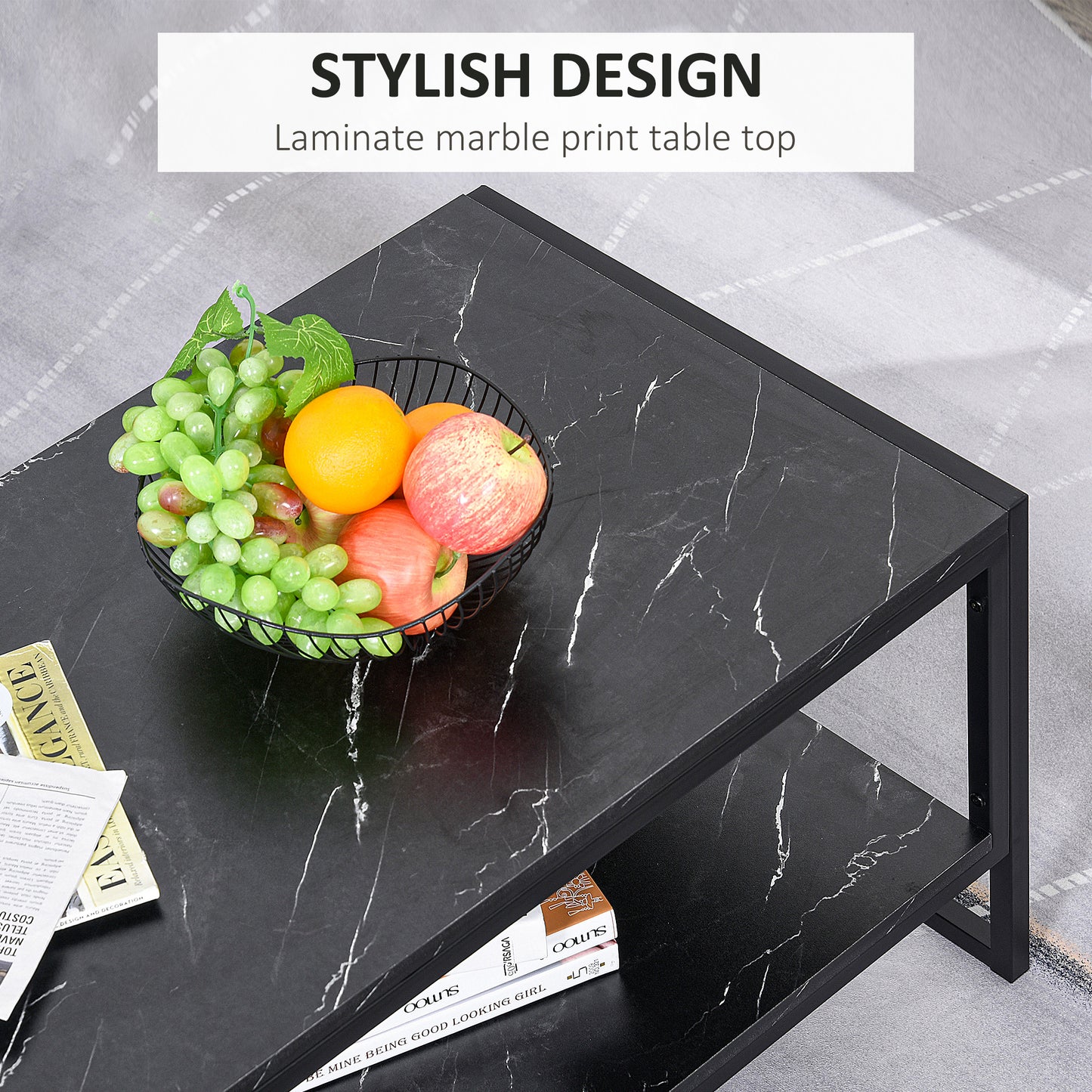 AI62 Decor Black Coffee Table with Storage Shelf