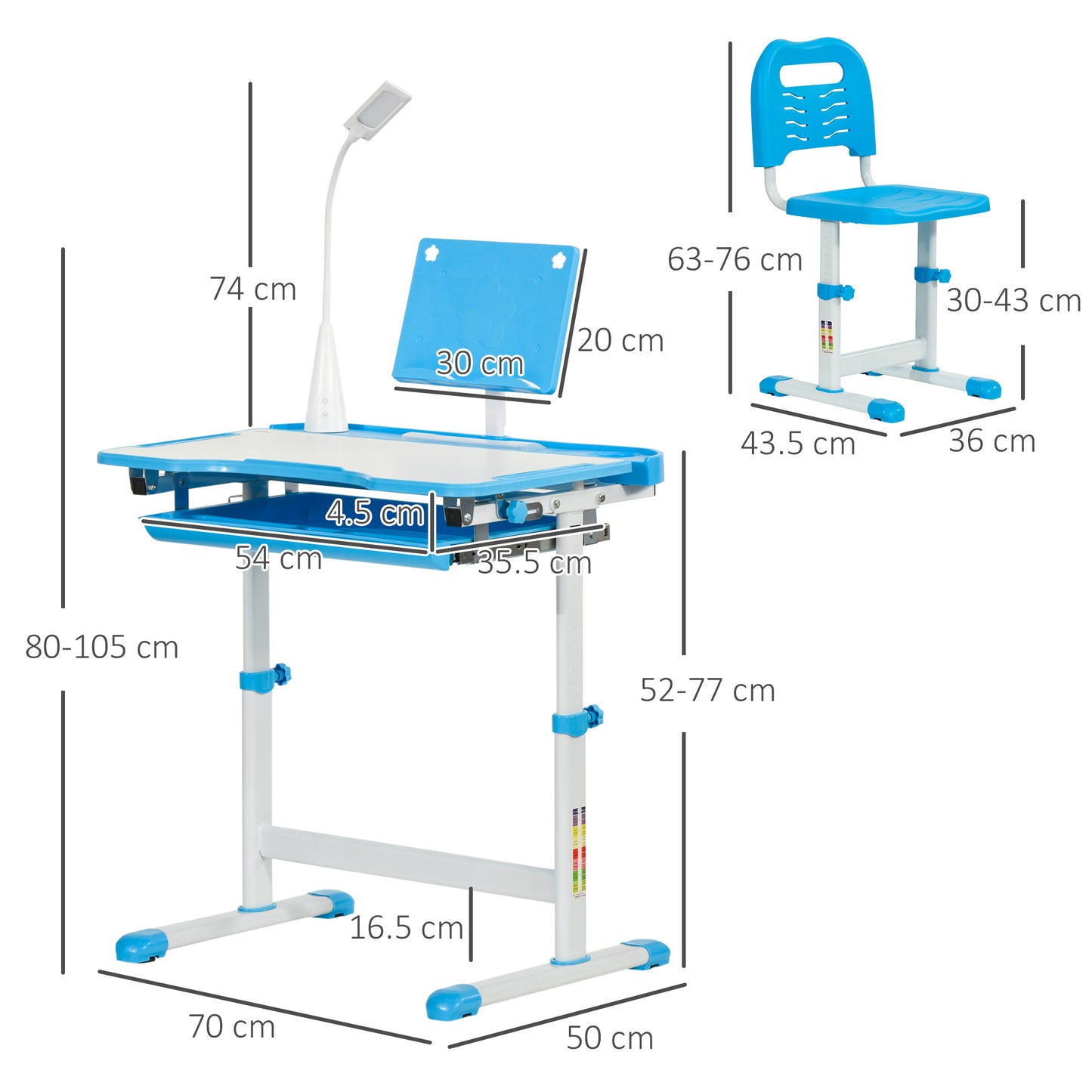 AI62 Decor Kids Study Desk And Chair Set W/ Adjustable Height