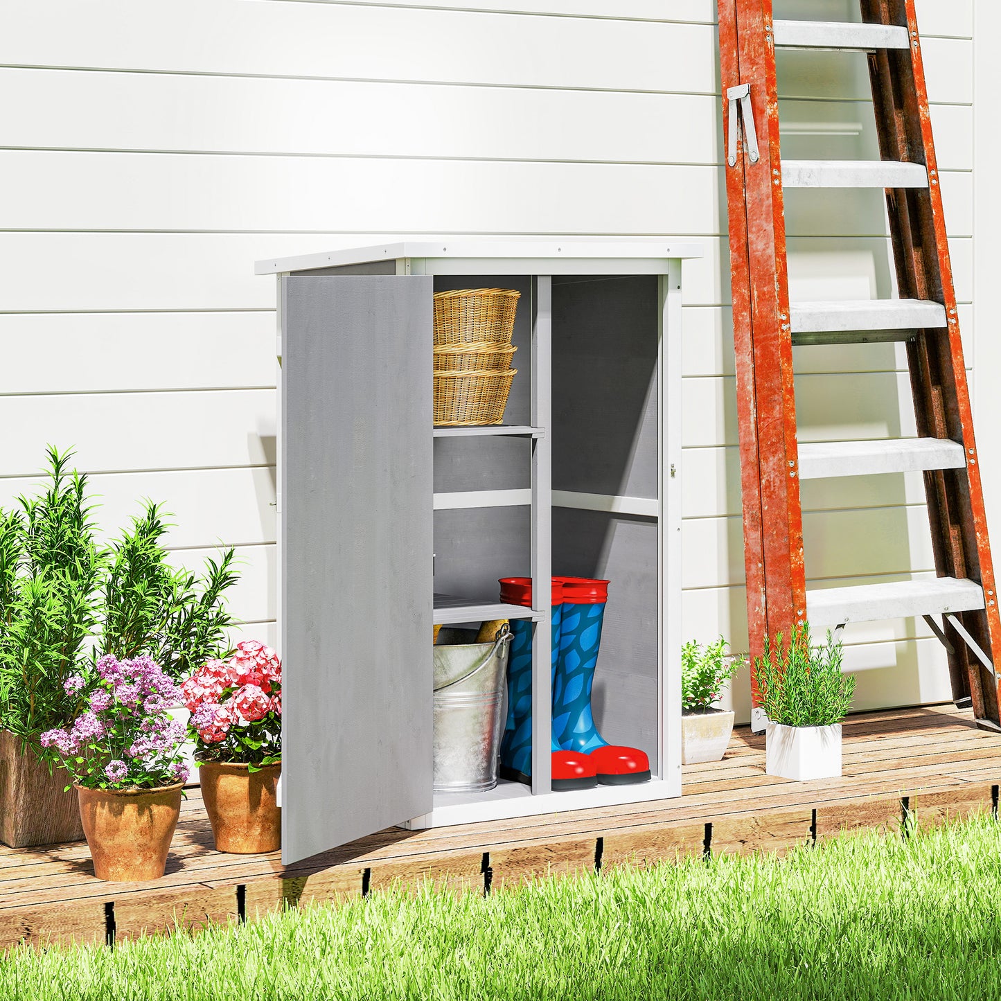 AI62 Decor Small Wooden Shed with Shelves