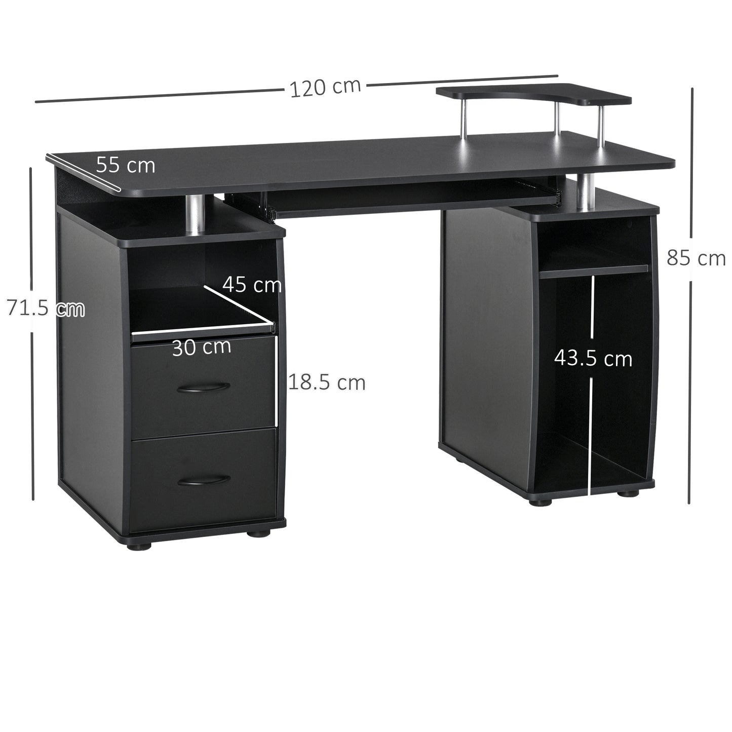 AI62 Decor Black Computer Desk with Keyboard Tray & CPU Shelf