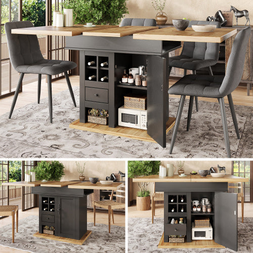 AI62 Decor Foldable Telescopic Dining Table with Wine Rack