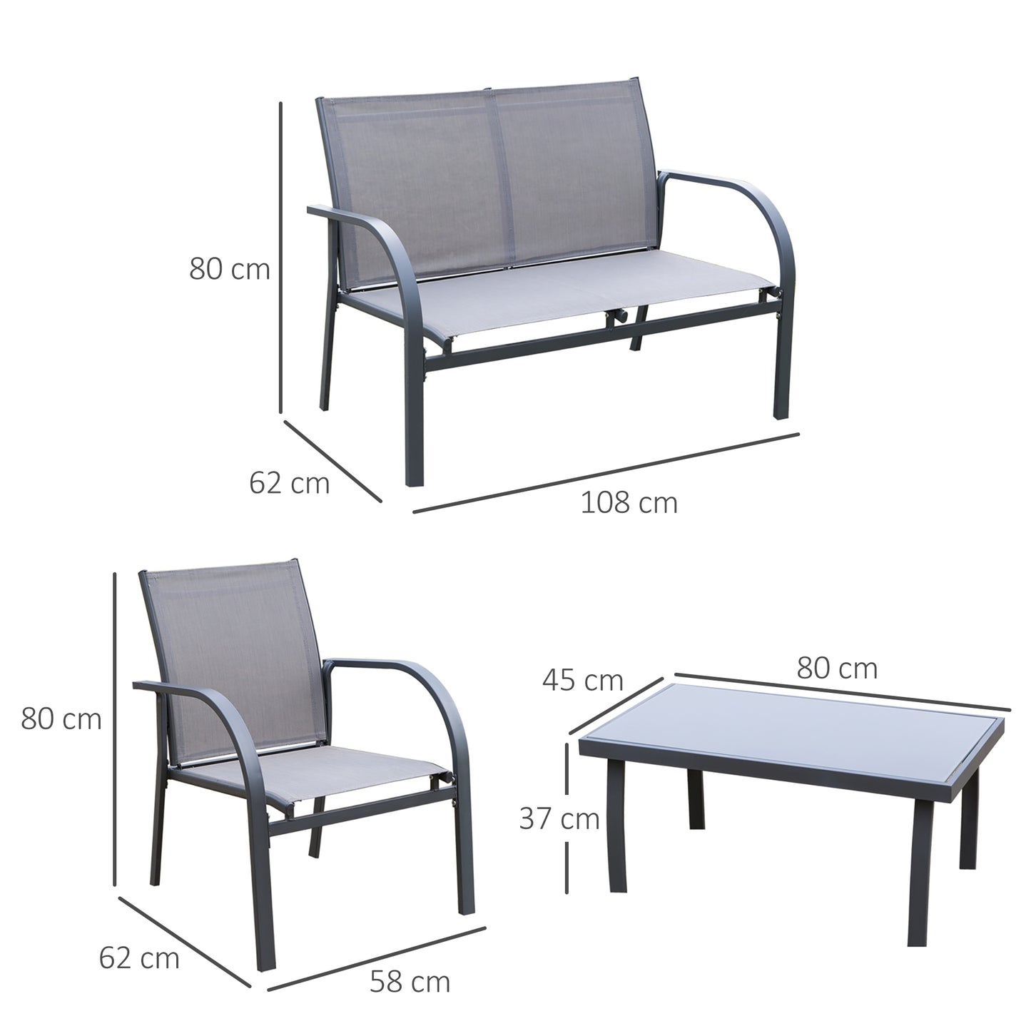 AI62 Decor Four-Piece Minimal Garden Patio Set - Grey