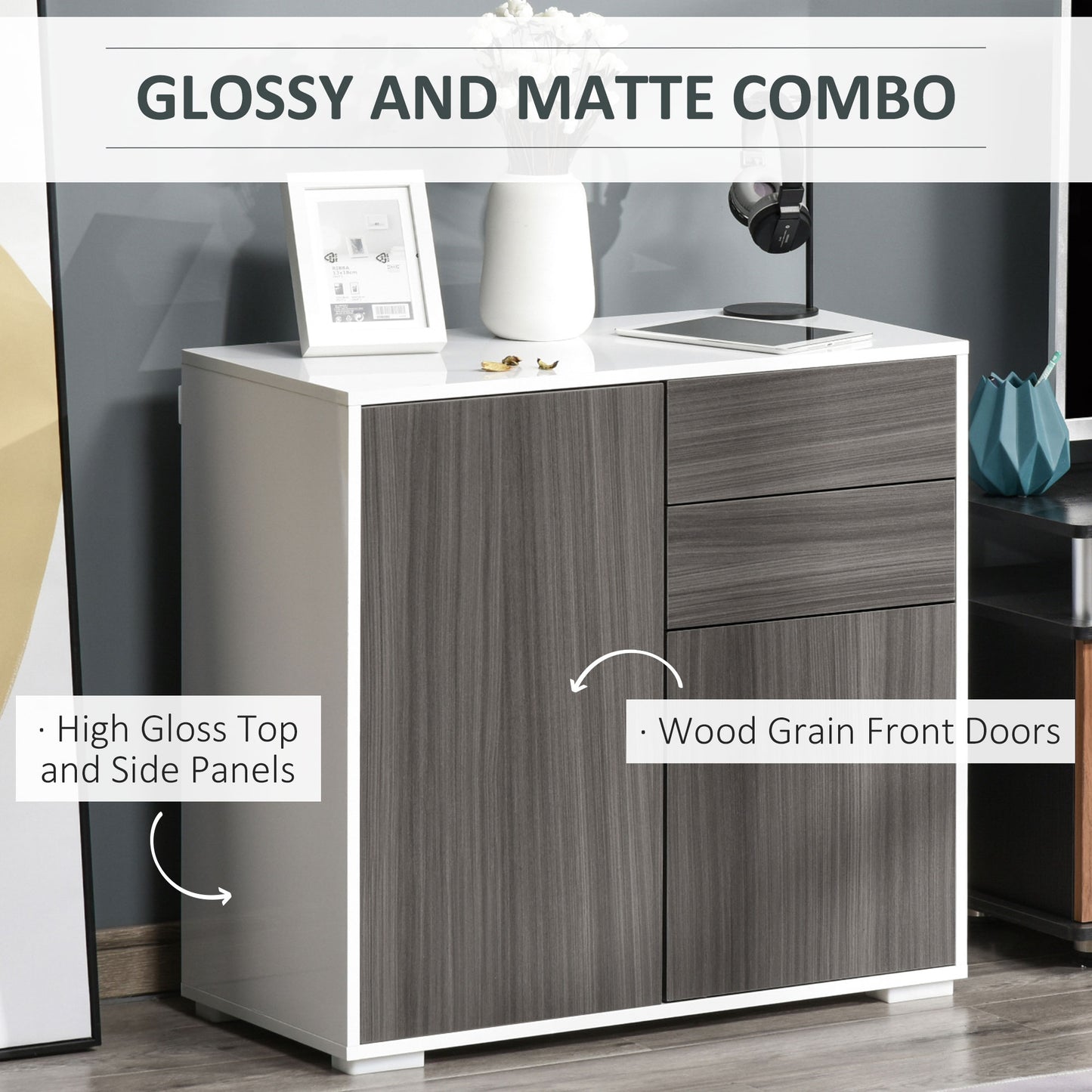 AI62 Decor Grey High Gloss Side Cabinet