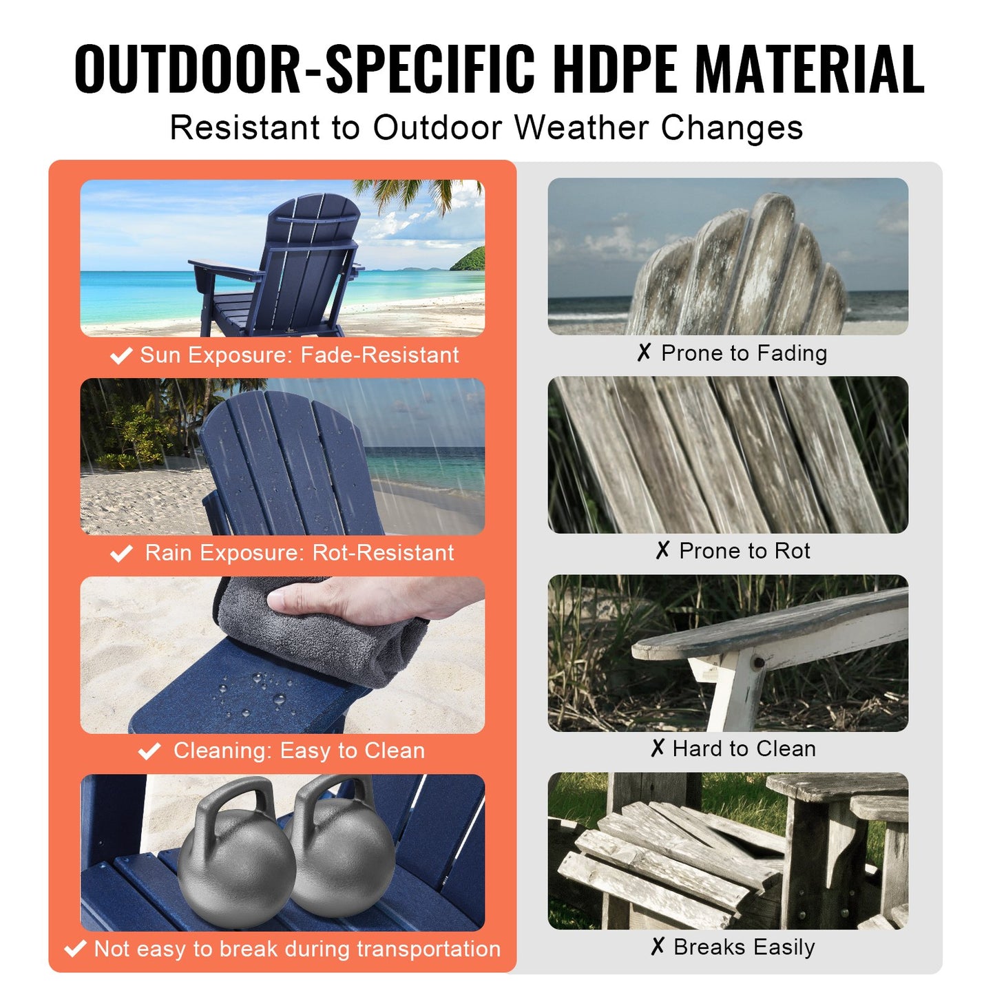 AI62 Decor Set of 2 Adirondack Folding Chairs – Navy Blue
