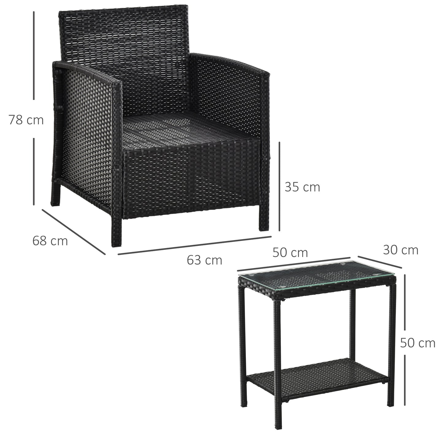 AI62 Decor 2-Seater PE Rattan Bistro Set with Pillows – Black