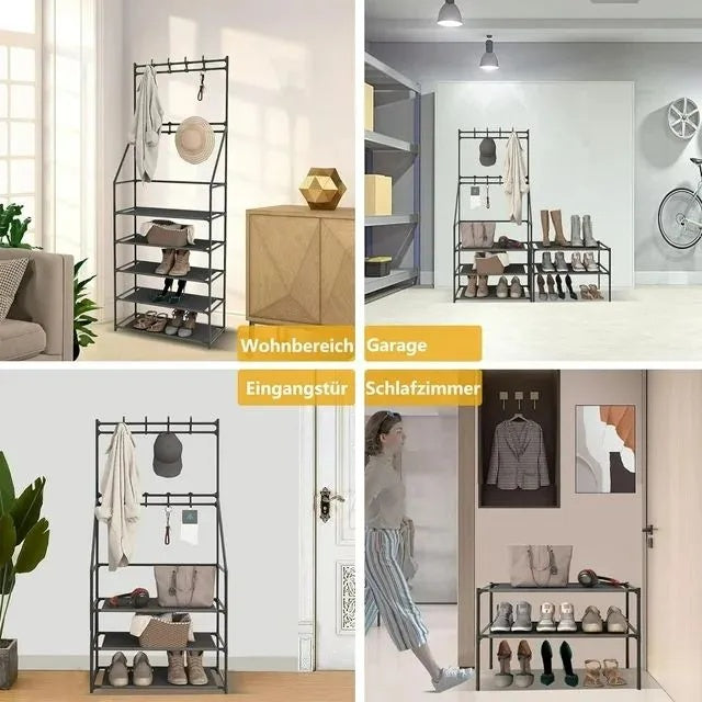 AI62 Decor 5-Tier Shoe Rack with Hooks for Entryway & Small Spaces