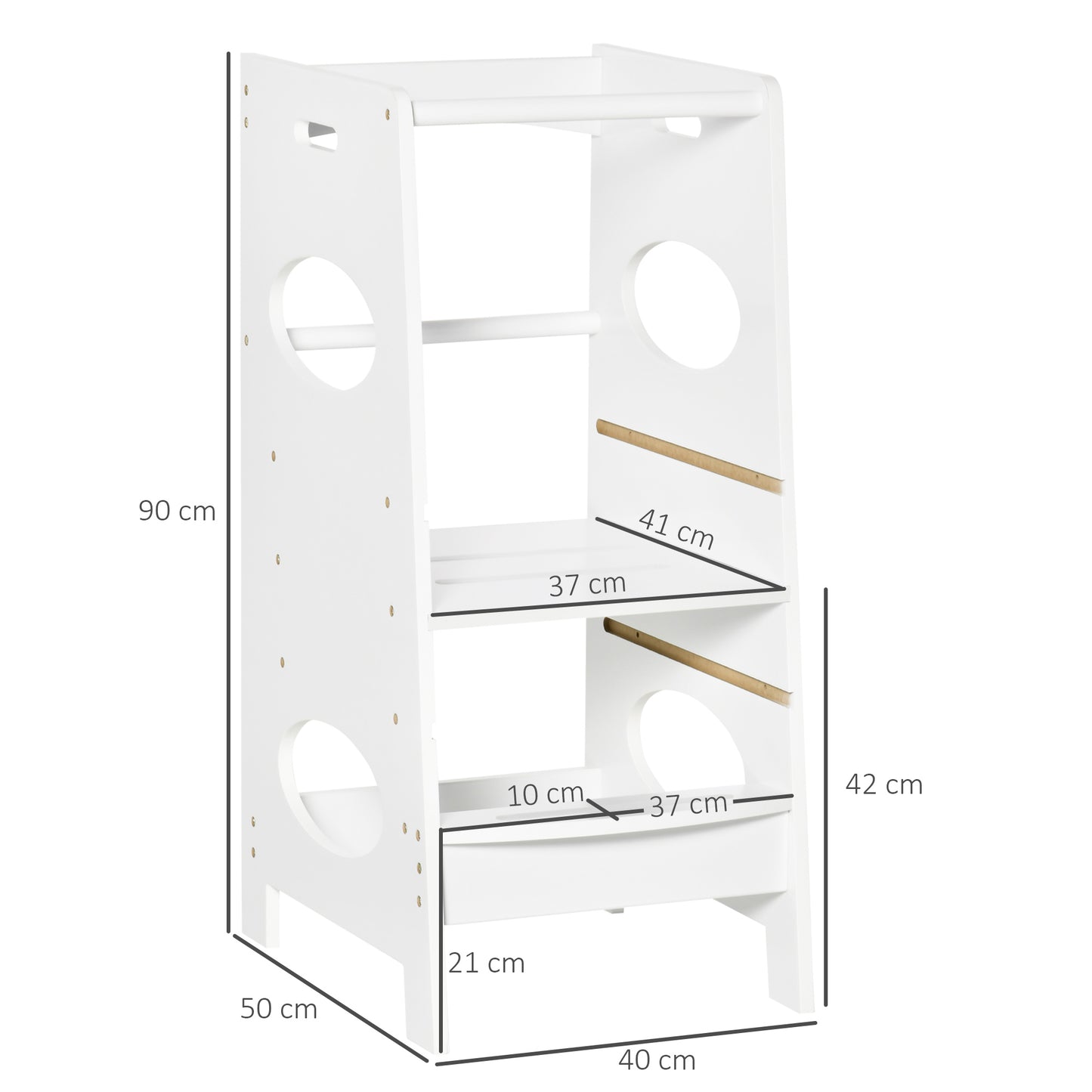 AI62 Decor Kids Adjustable Toddler Step Stool with Safety Rail – White