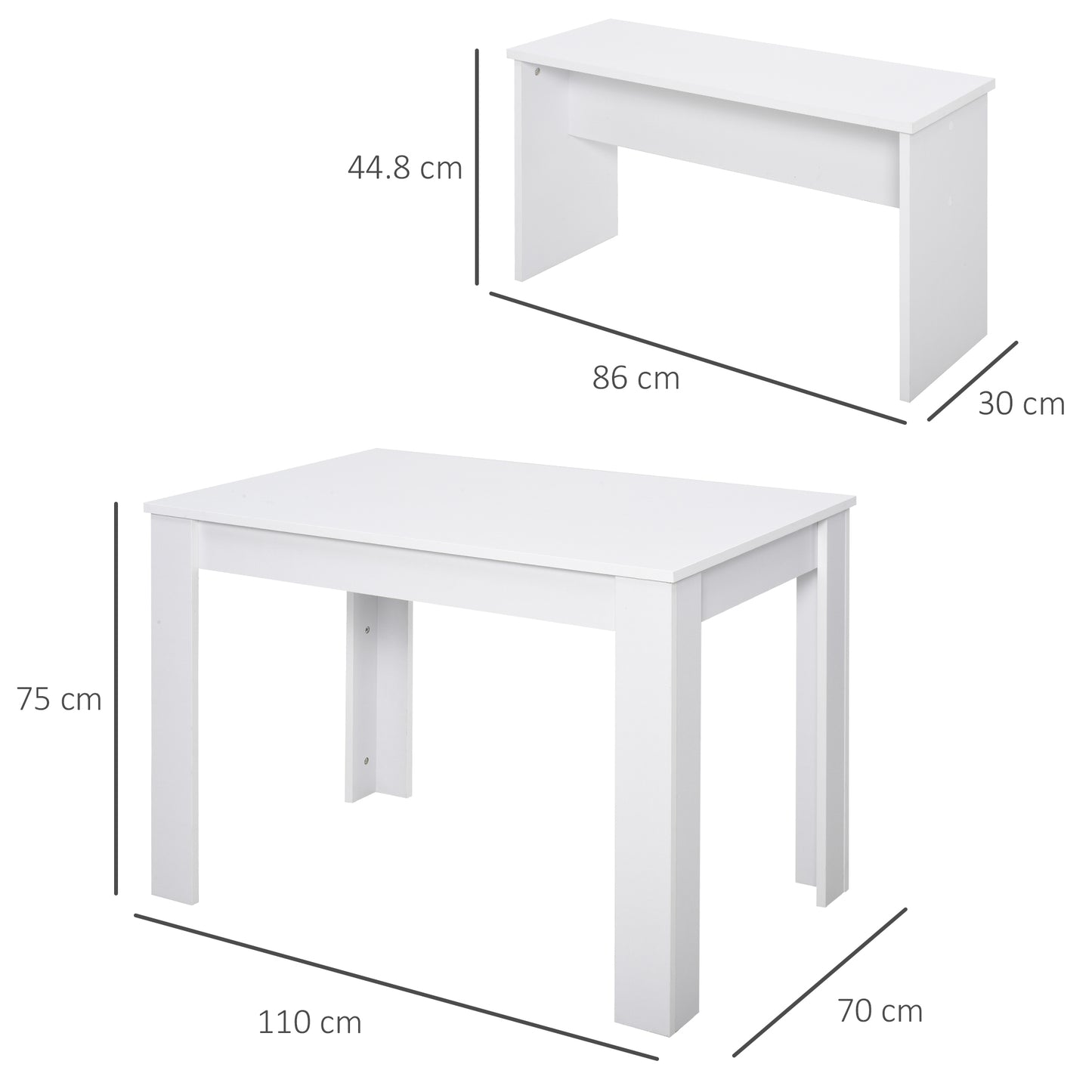 AI62 Decor White Kitchen Dining Table & 2 Benches Set